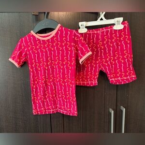 Kickee pants sz 6 Rhododendron Worms bamboo pajama set with shorts & tee